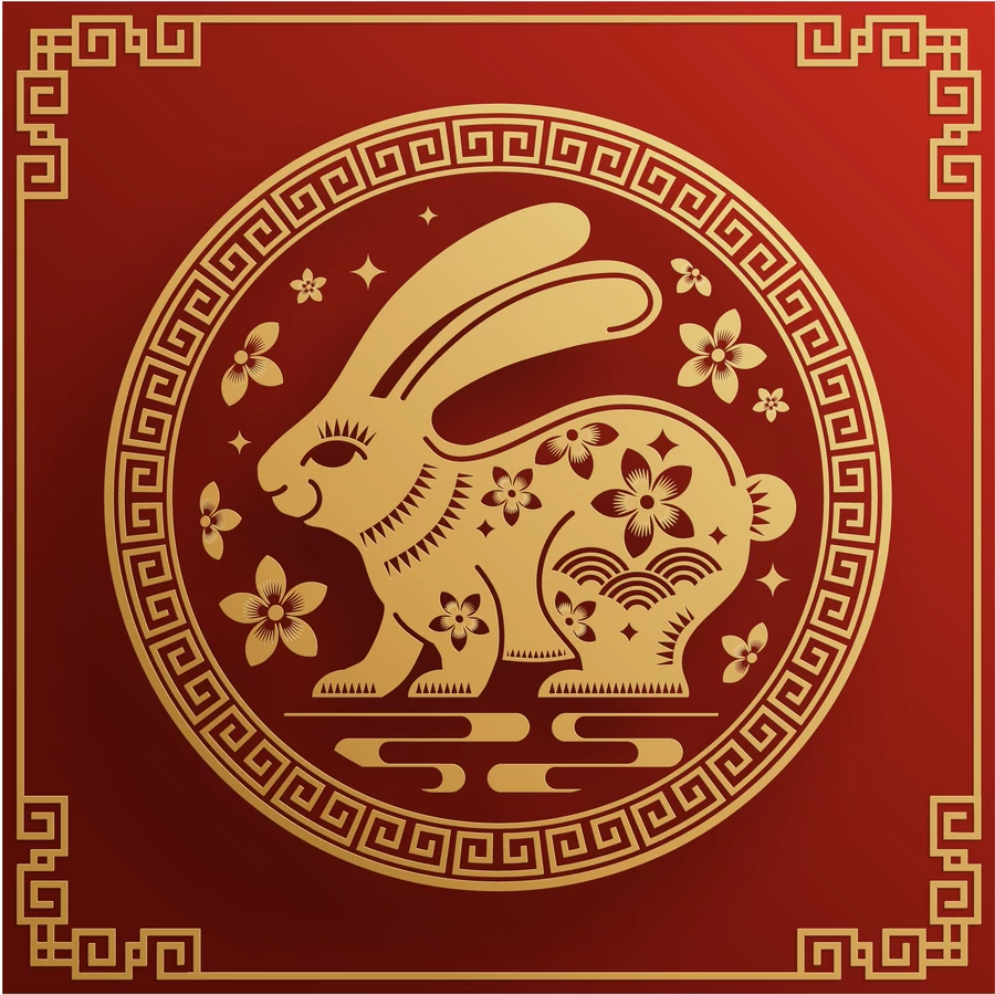 2023兔年新年快乐春节喜庆剪纸金箔插画海报展板背景AI矢量素材【004】